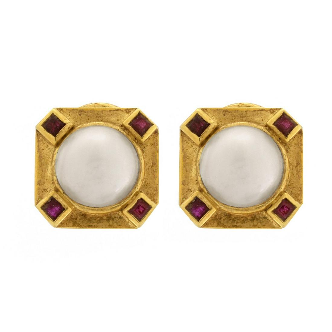 Pearl, Ruby and 18K Earrings (1 of 5)