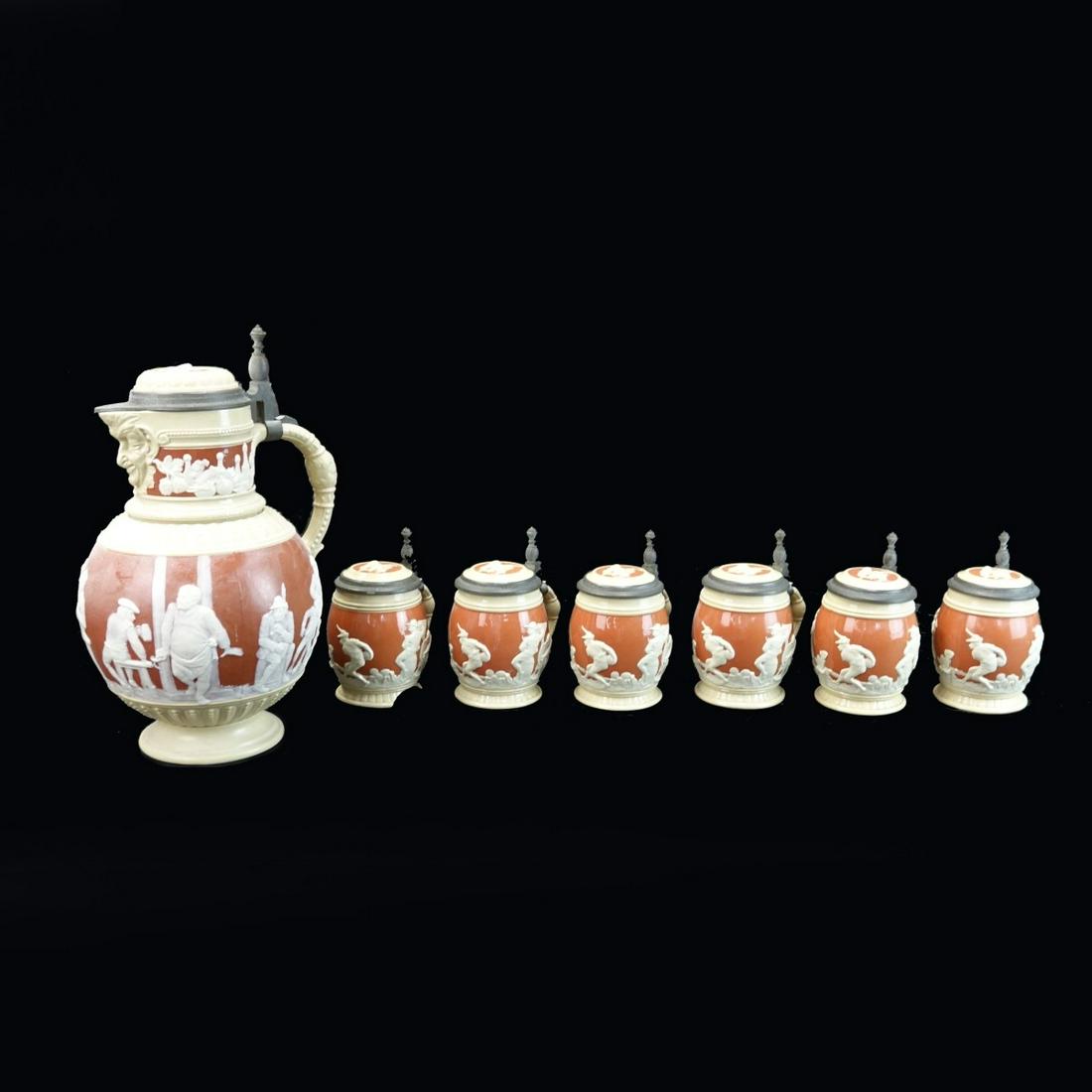 Seven (7) Pc Mettlach Beer Pitcher and Steins (1 of 6)