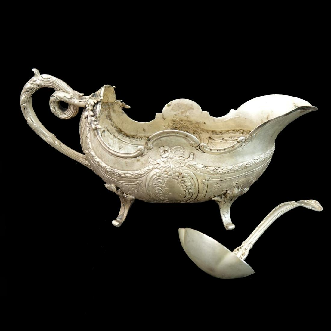 Antique Sterling Silver Gravy Boat and Ladle (1 of 5)