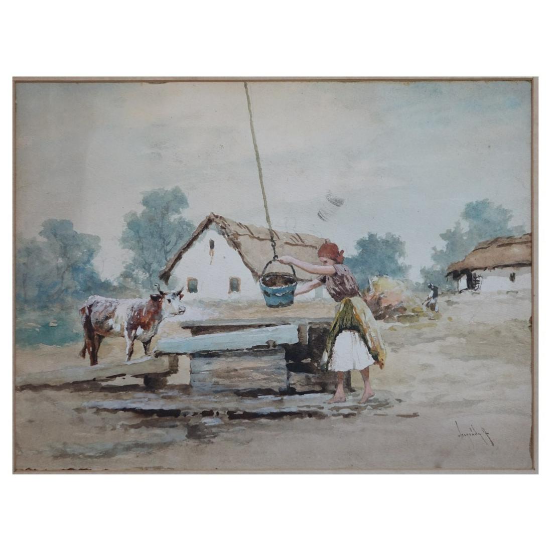 Hungarian Farmhouse Signed Watercolor (1 of 4)