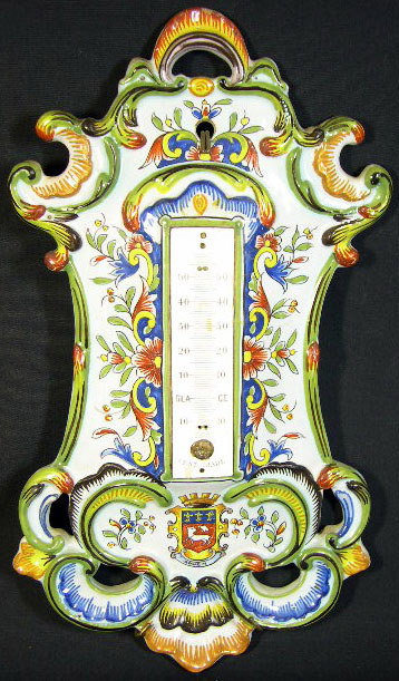 18/19th Century Rouen Faience Thermometer. Armorial