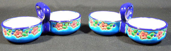 Pair of Longwy France Enameled Condiment Holders. M