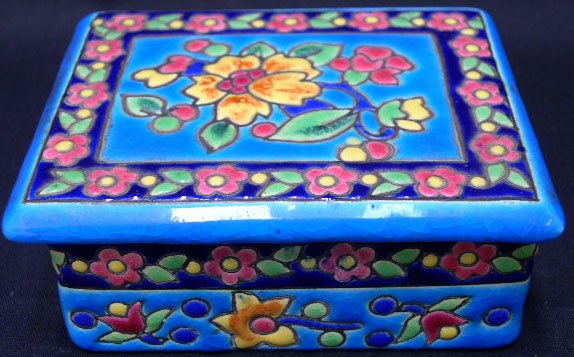 Longwy France Enameled Covered Box. Mid 20th Centur