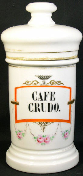 French Porcelain Apothecary Jar "Café Crudo" Unsign
