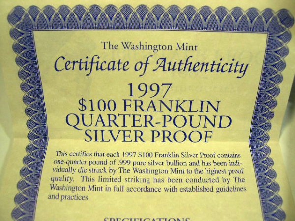 Washington Mint Sterling Silver Hundred Dollar Bil - 7