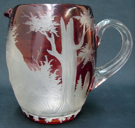 19th Century Red Cut to Clear Bohemian Glass Pitch