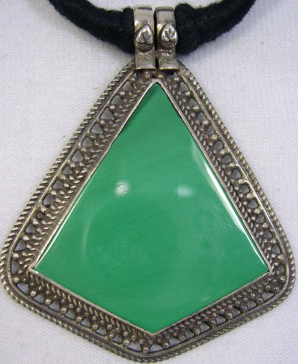 Sterling Silver and Malachite Pendant. Signed 925. - 2