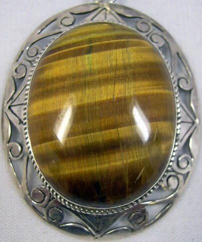 Sterling Silver Necklace with Tigereye Pendant. Un - 2
