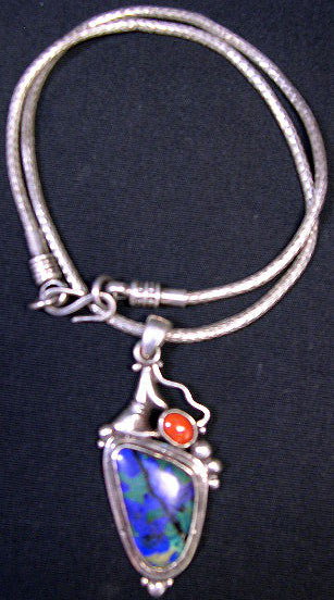 Sterling Silver Necklace with Malachite, Lapis and