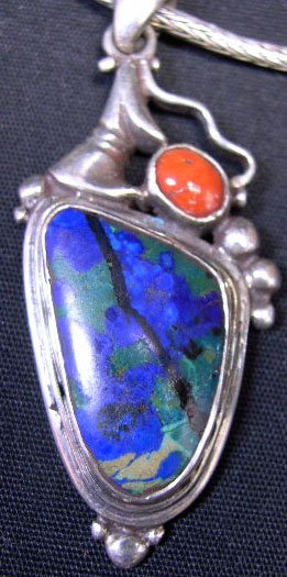 Sterling Silver Necklace with Malachite, Lapis and - 2