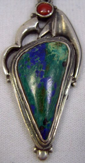 Sterling Silver Necklace with Malachite, Lapis and - 2