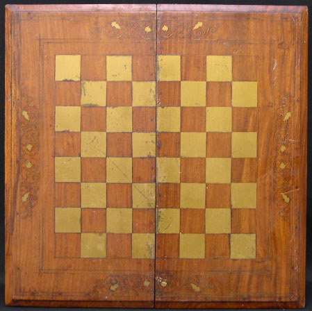 Antique Walnut Chess Board and Interior Backgammon