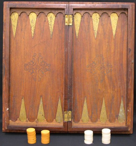 Antique Walnut Chess Board and Interior Backgammon - 2