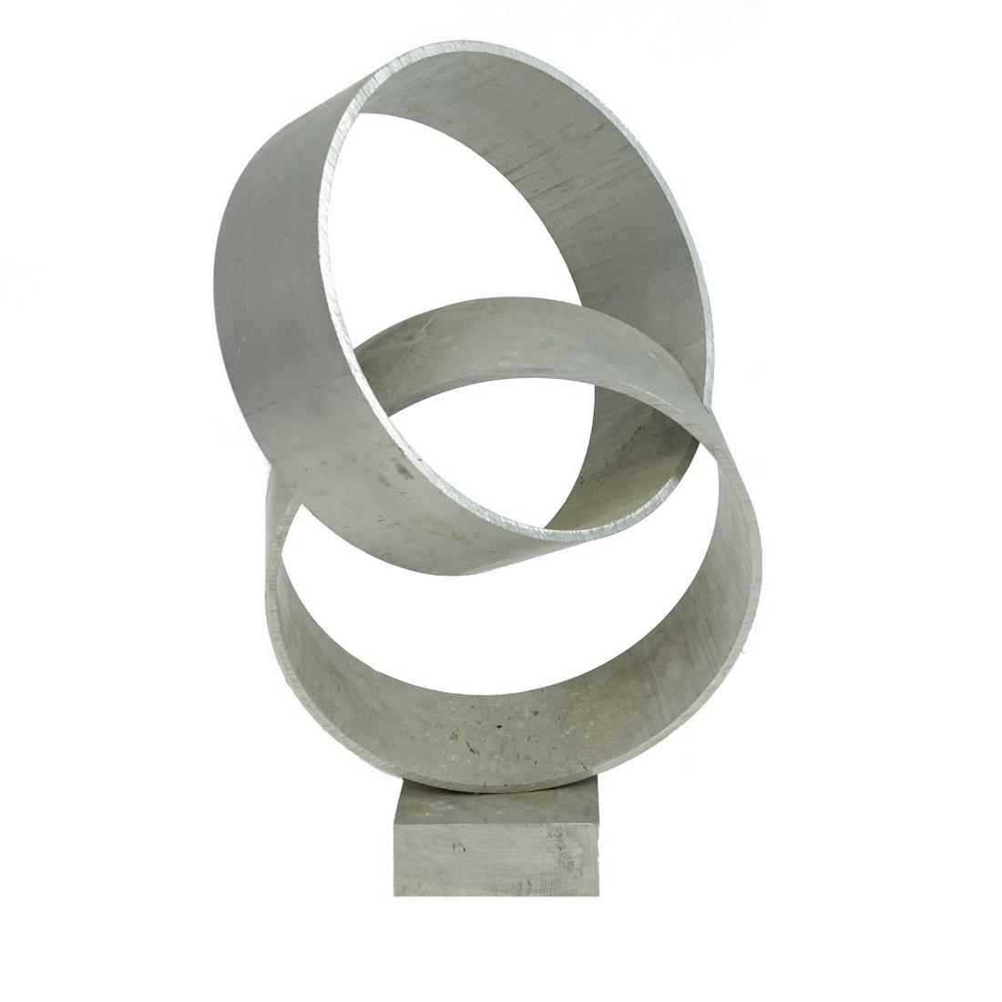 Larry Mohr, American (1921 - 2013): Larry Mohr, American (1921 - 2013) Metal Sculpture Mounted on Metal Base "Orbits" (Two Spheres Composition) Unsigned. Measures 21" x 12". Provenance: Estate of Larry Mohr. Larry Mohr was an accomplish