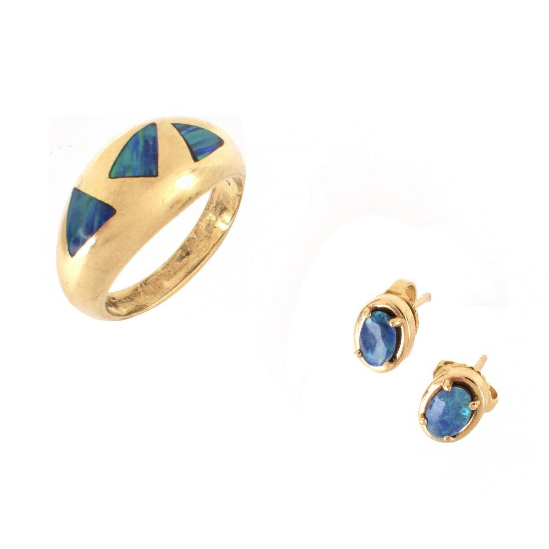 Black Opal and 14K Ring and Ear Studs (1 of 3)