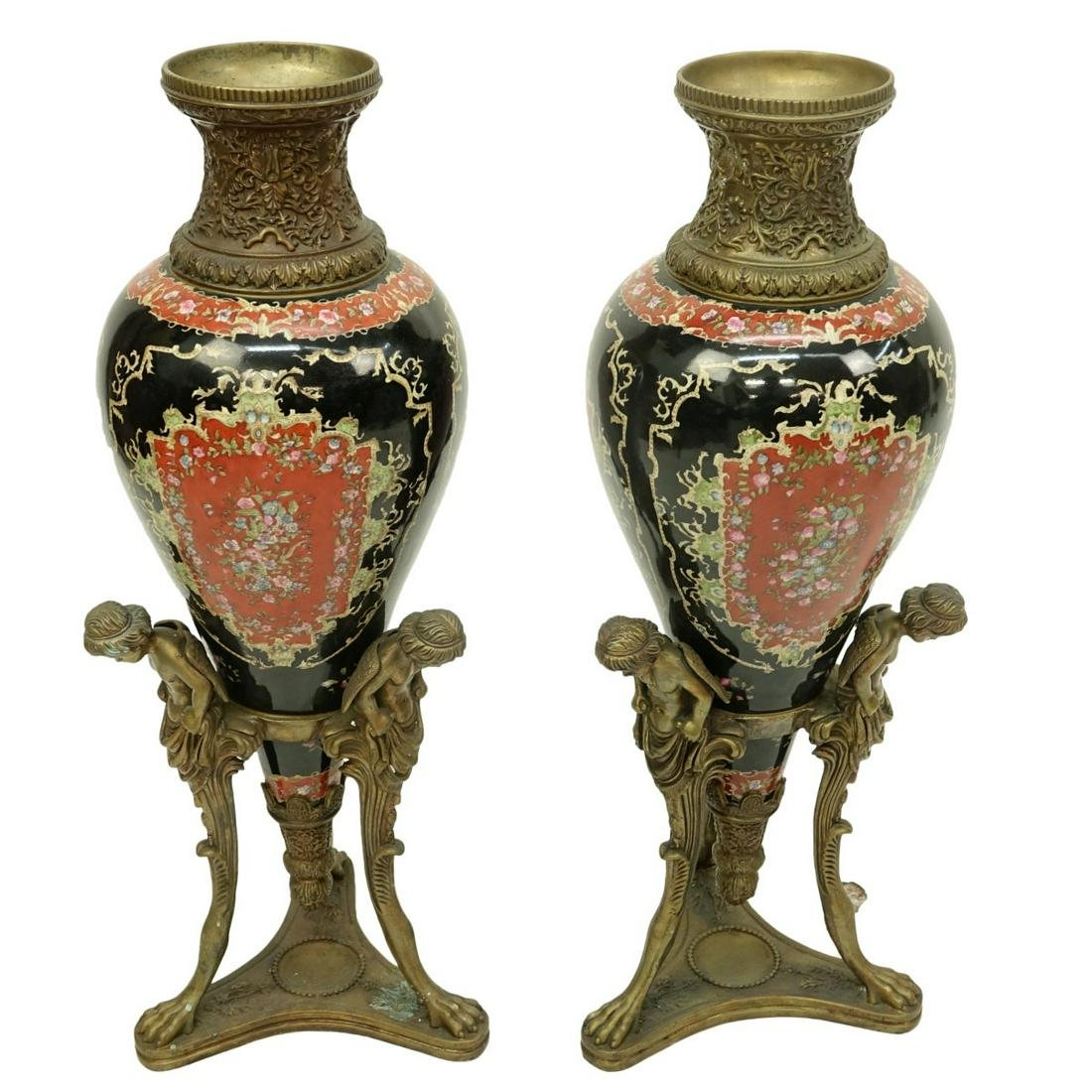 Pair of 20th Century Bronze and Porcelain Urn (1 of 4)