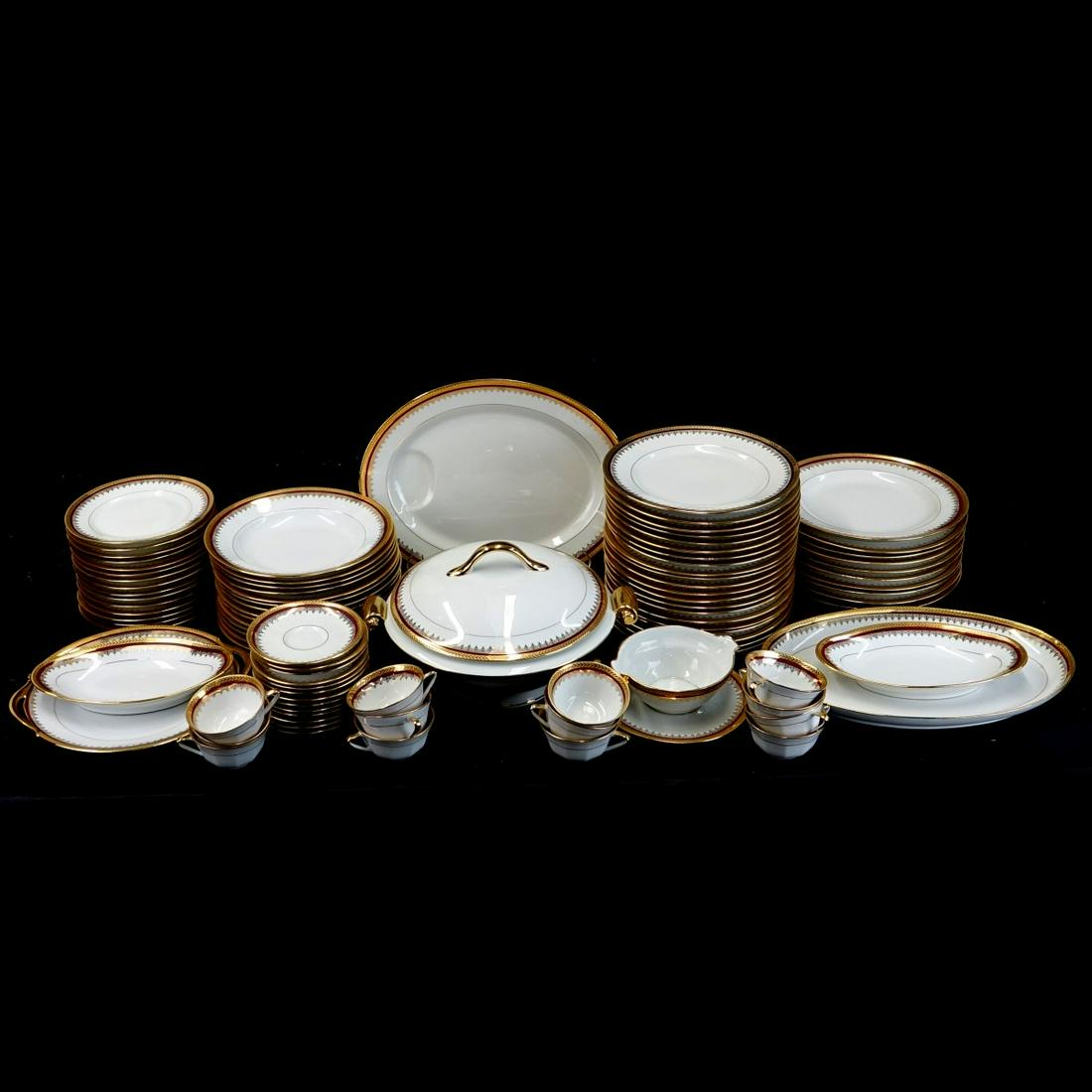 93 pc Limoges France Burgundy and Gold China Set (1 of 3)