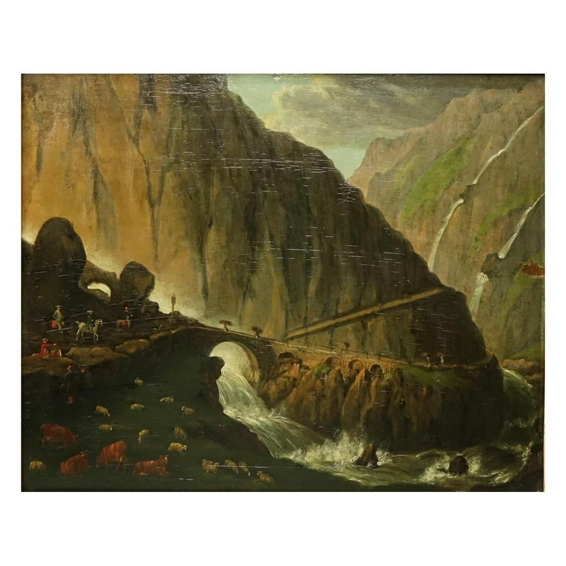 18/19th C. Devil's Bridge Oil on Board (1 of 4)