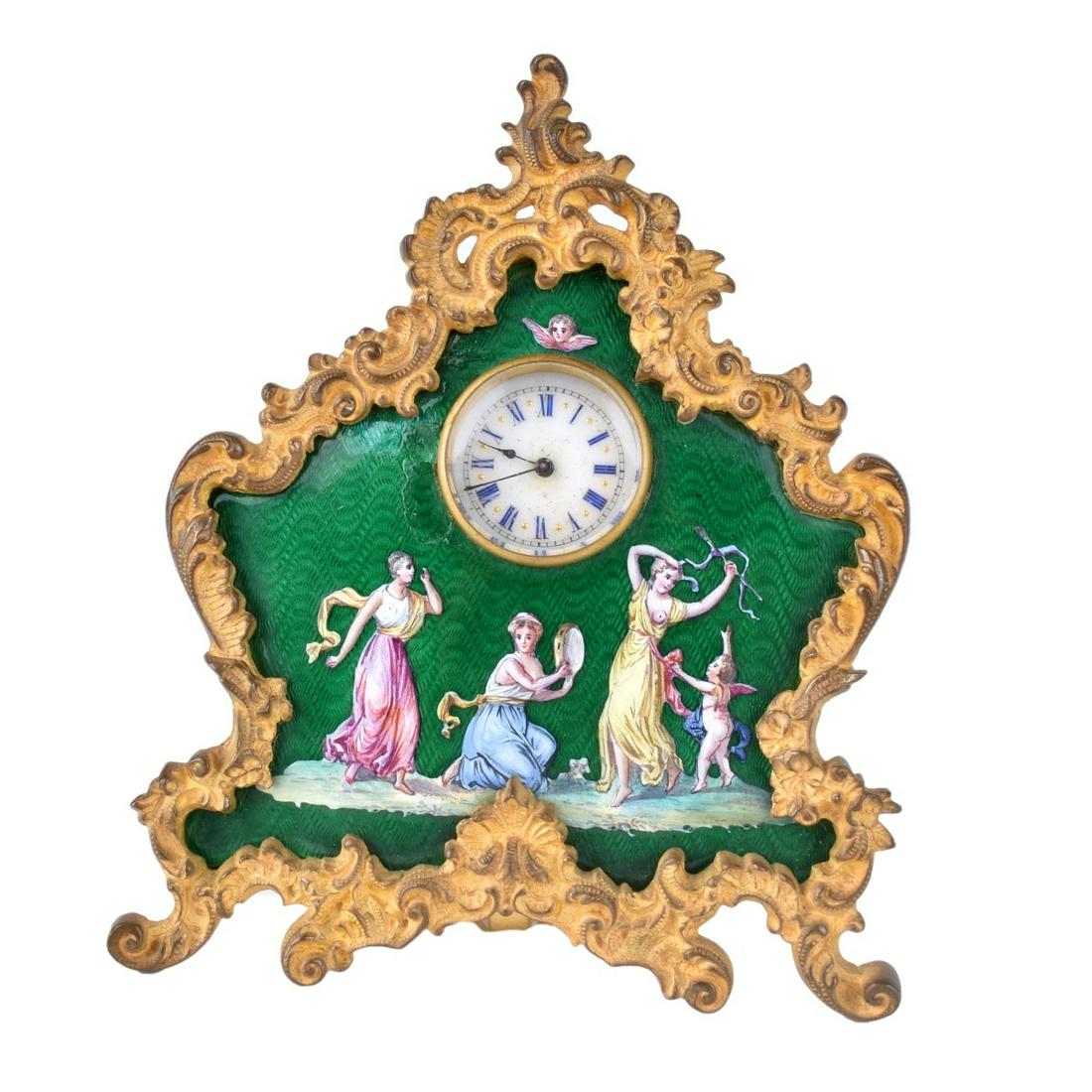 Vintage Enameled Gilt Metal Miniature Clock (1 of 4)