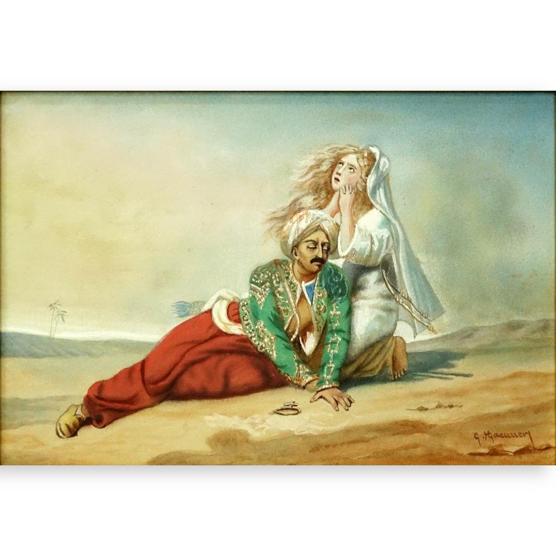 Antique Orientalist School Oil On Panel "Lovers" (1 of 5)