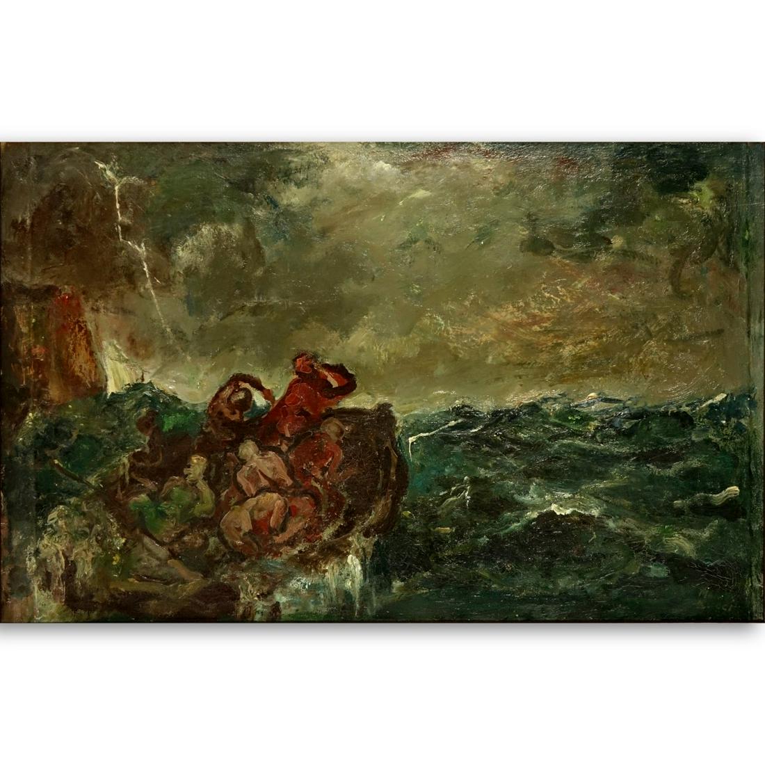 Mario Bucci, Italian (1903 - 1970) Oil on Canvas: Mario Bucci, Italian (1903 - 1970) Oil on Canvas "Storm At Sea". Signed lower right. Measures 16" x 25-3/4", frame measures 20" x 29-3/4". Condition: Some craquelure. Estimate: $50.00 - $100.00 Domest