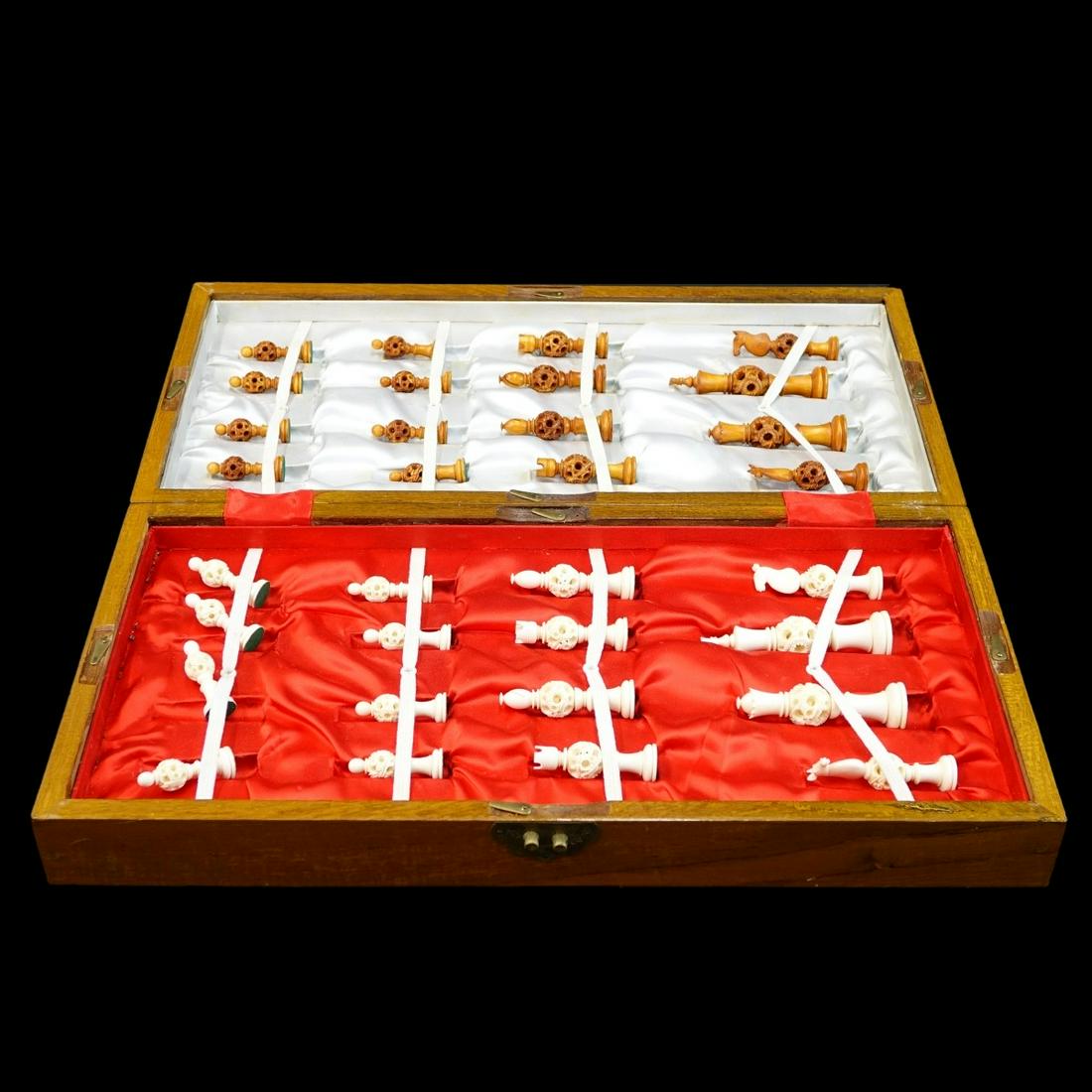 Chinese Hand Carved Chess Set (1 of 2)