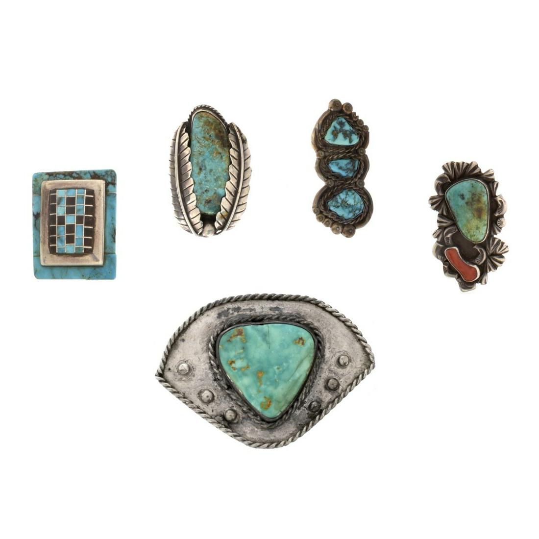 Five Piece Turquoise and Silver Jewelry (1 of 3)