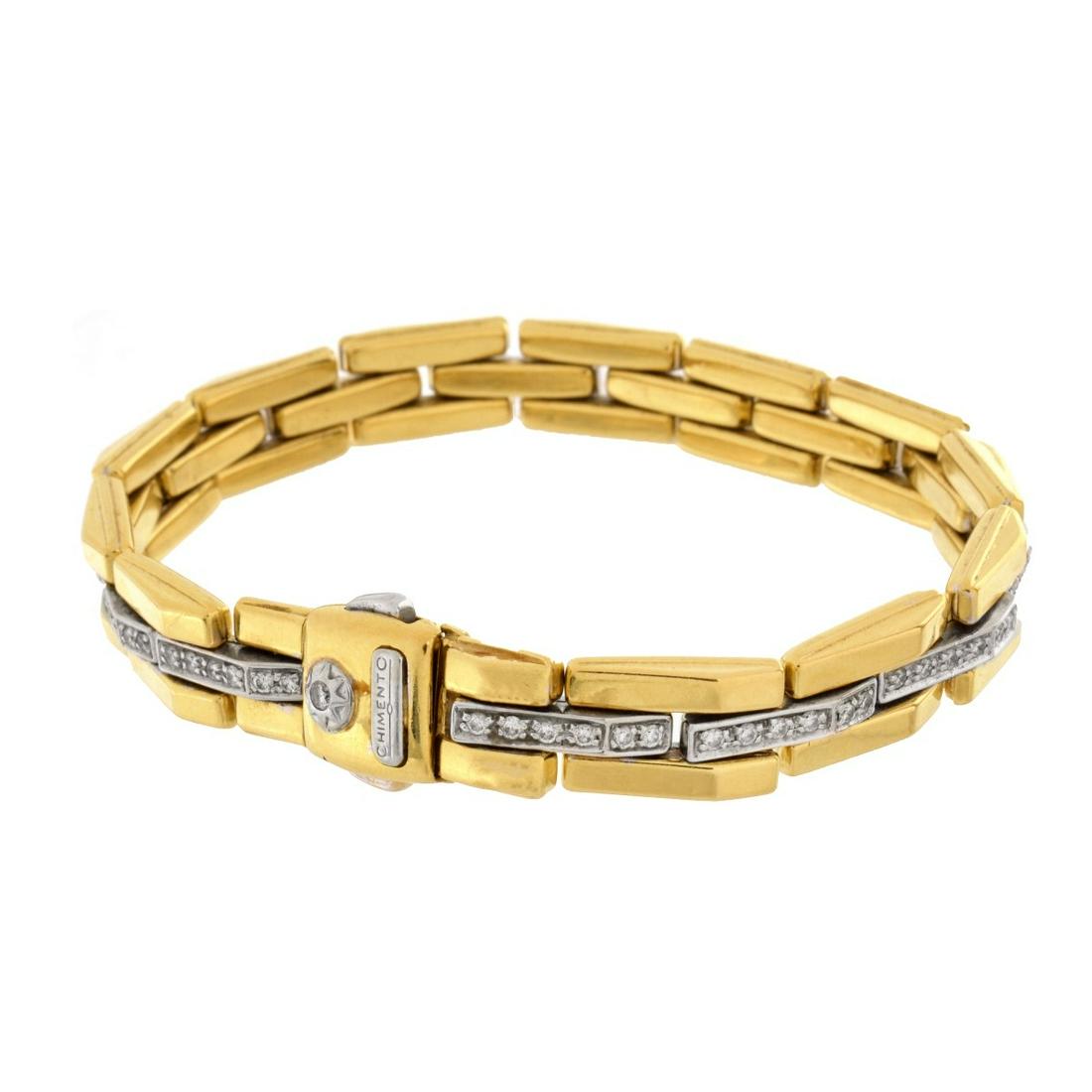 Chimento Diamond and 18K Bracelet: Vintage Italian Chimento Pave Set Diamond and 18 Karat Yellow Gold Link Bracelet. Signed, stamped 750, hallmark. Measures 7-1/4" L, 3/8" W. Approx. weight: 24.7 grams. Condition: Very good vintage con