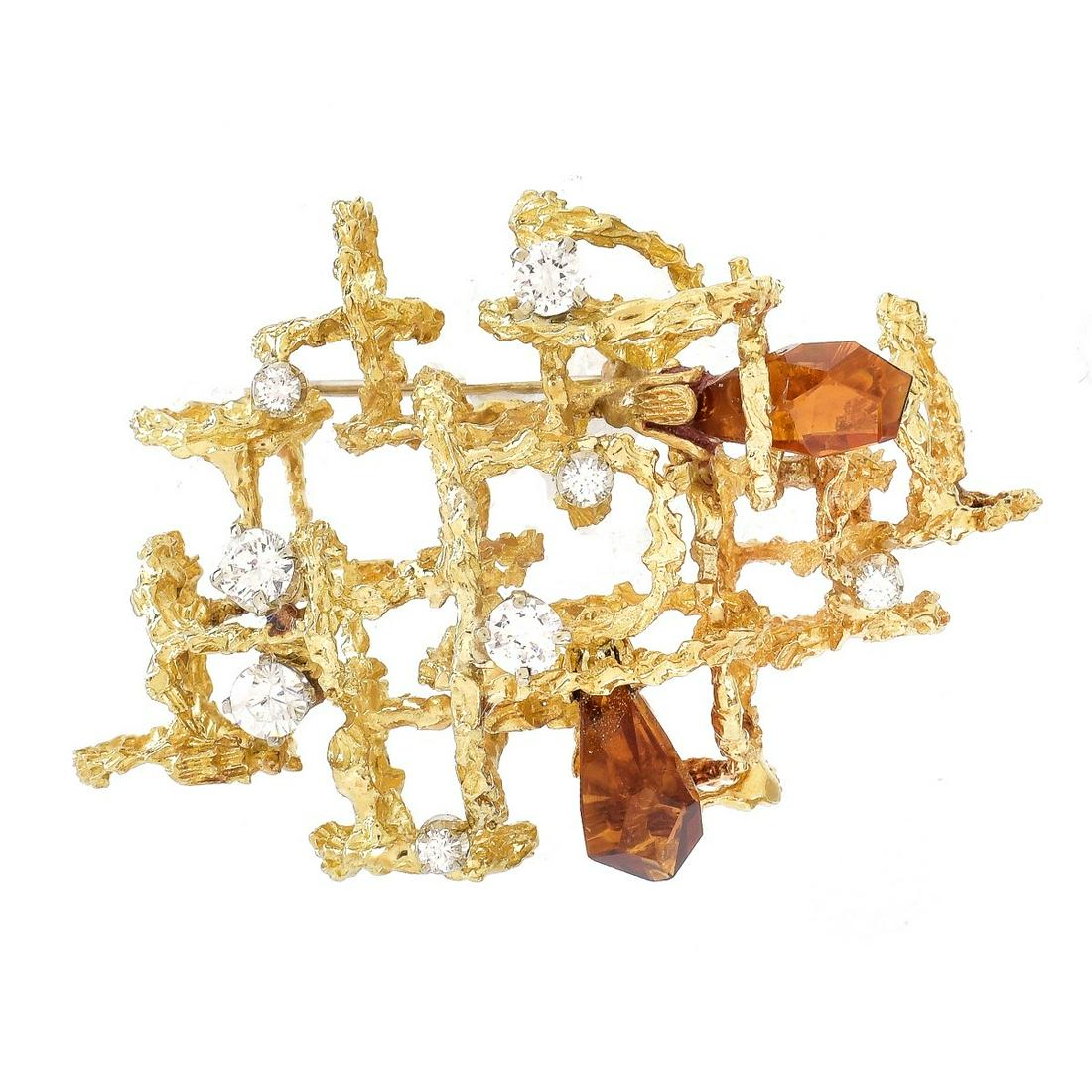 Diamond, Topaz and 18K Gold Brooch (1 of 5)