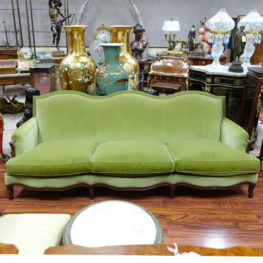 French Style Carved Wood and Upholstered Sofa (1 of 2)