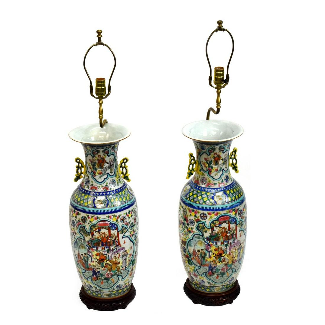 Pair of Large Chinese Vases Mounted as Lamps (1 of 5)