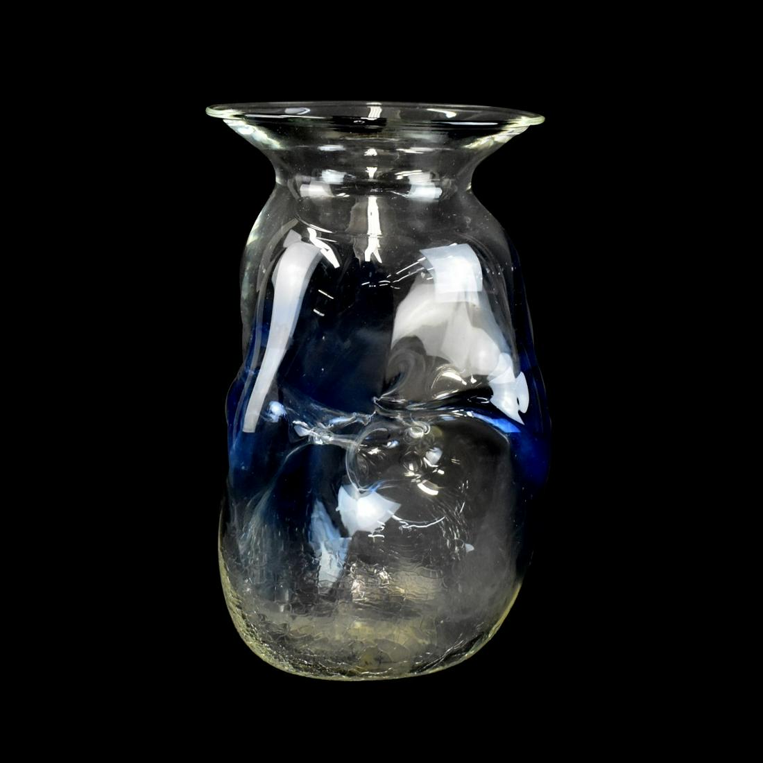 Peter Bramhall, American (Born 1942) Art Glass: Peter Bramhall, American (Born 1942) Blue to Clear Hand Blown Art Glass Vase. Signed and dated 8/9/78 on the bottom side. Open pontil base. Measures 10" H x 6-1/4" W. Condition: Good condition Estimat