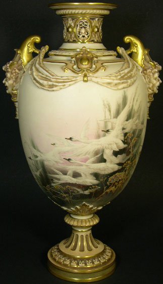 Exceptional 19C Royal Worcester Vase w/ HP Center 