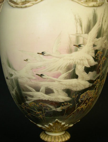 Exceptional 19C Royal Worcester Vase w/ HP Center  - 7
