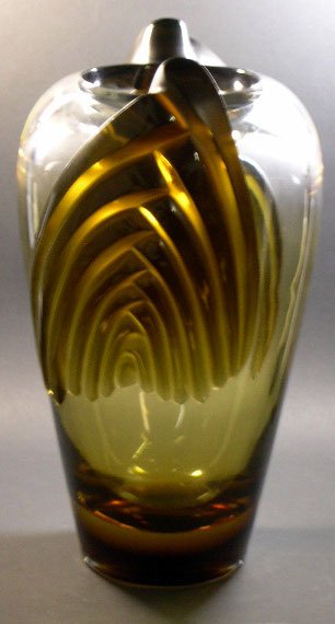 Lalique France Crystal Vase with Amber Decoration. - 2