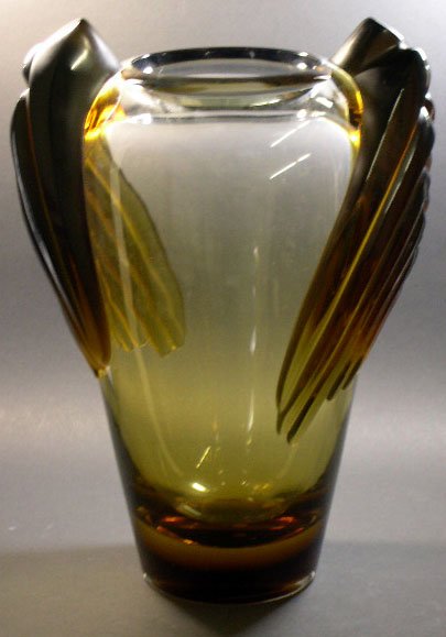 Lalique France Crystal Vase with Amber Decoration. - 3