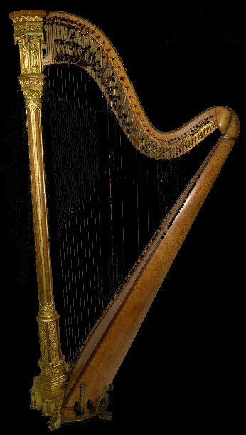 19C Sebastian & Pierre Wooden Harp with Bronze Mou
