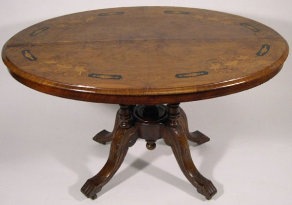 Early 19C Marquetry Inlaid Victorian Oval Carved W
