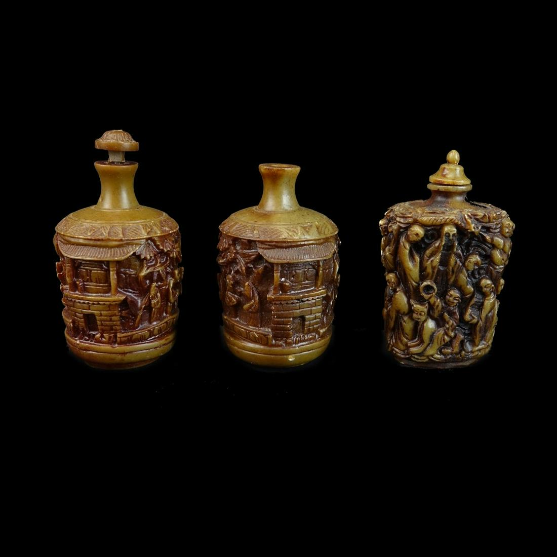Three (3) Chinese Deep Relief Snuff Bottles (1 of 3)