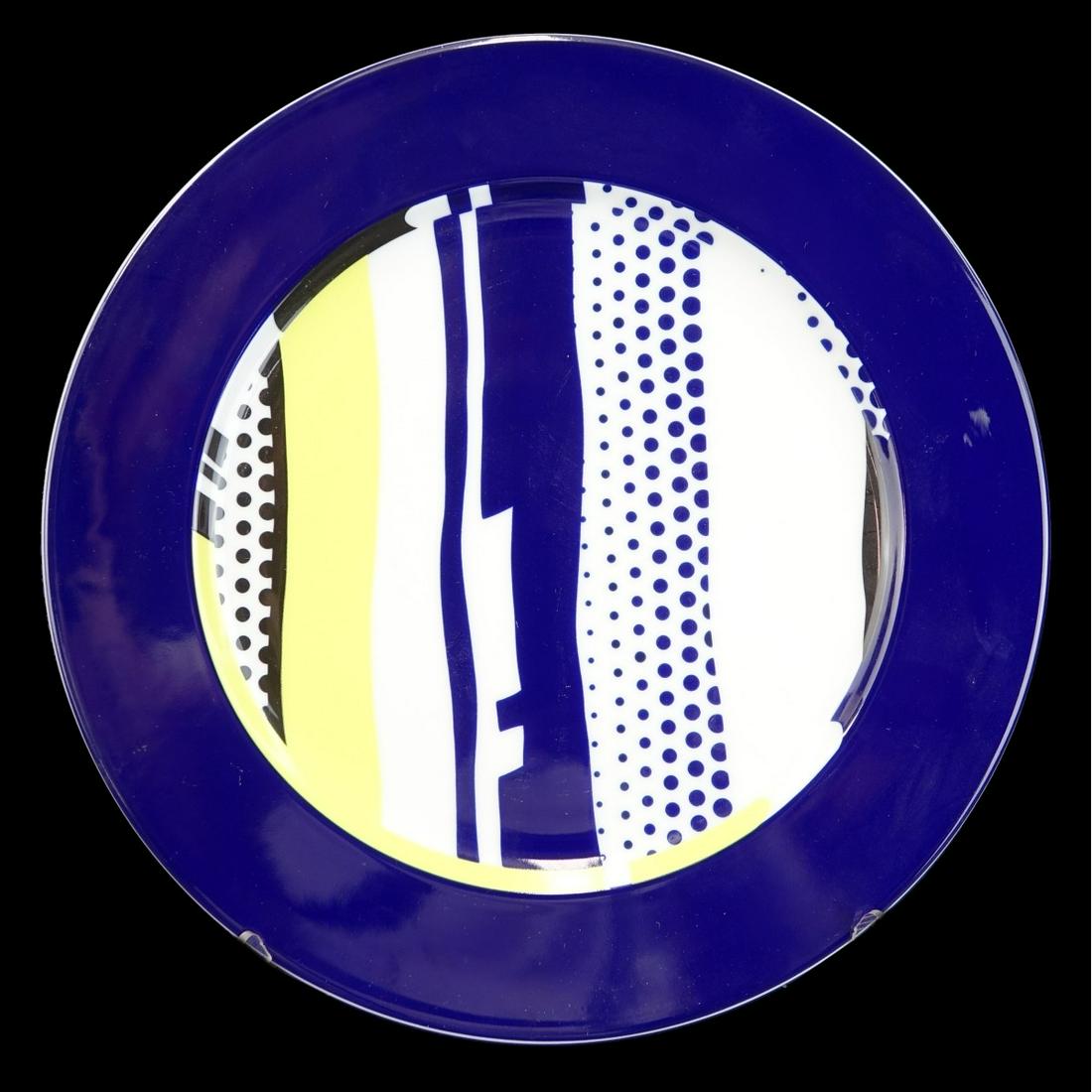 Roy Lichtenstein for Rosenthal Plate: Vintage Roy Lichtenstein for Rosenthal Limited Edition Porcelain Cabinet Plate. Signed and numbered 694/3000on obverse side. Measures 12-1/4" dia. Condition: Good condition, drilled holes on exterior