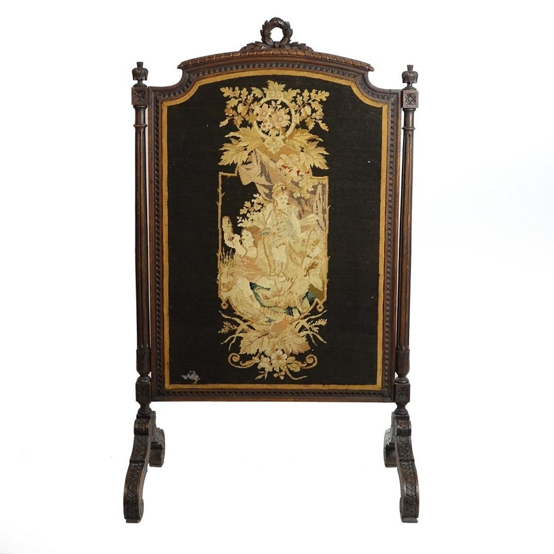 Antique Victorian Needlepoint Fire Screen (1 of 3)