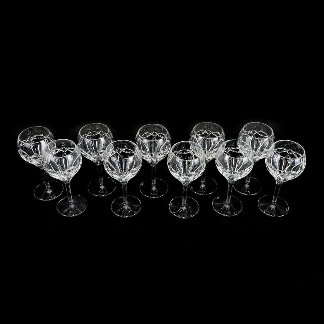 Ten (10) Waterford "Clannad" Claret Wine Glasses: Set of Ten (10) Waterford "Clannad" Crystal Claret Wine Glasses. Signed. Measures 8-1/8" x 3-1/8". Condition: Good condition Estimate: $200.00 - $400.00 Domestic Shipping: $78.00