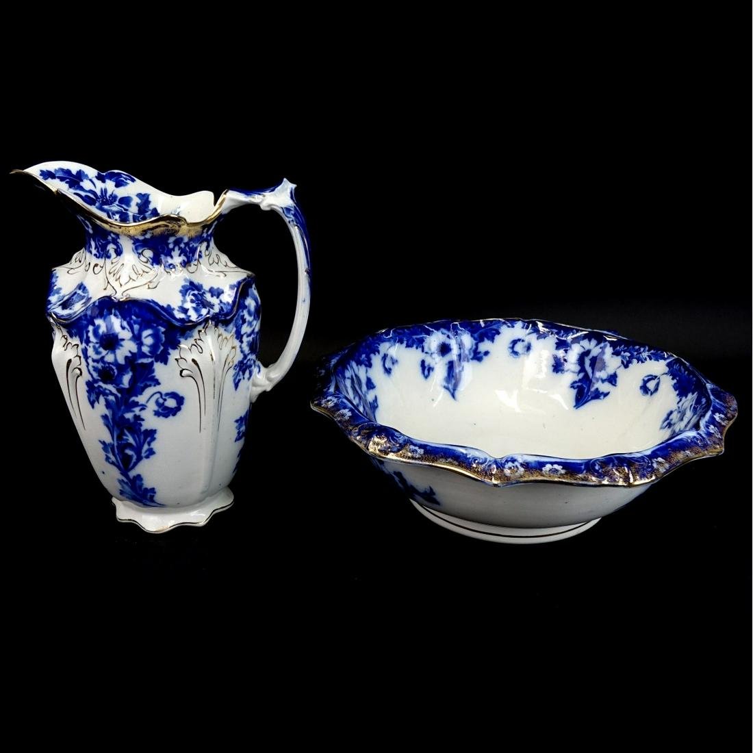 Antique Flow Blue Style Pitcher and Wash Basin (1 of 4)