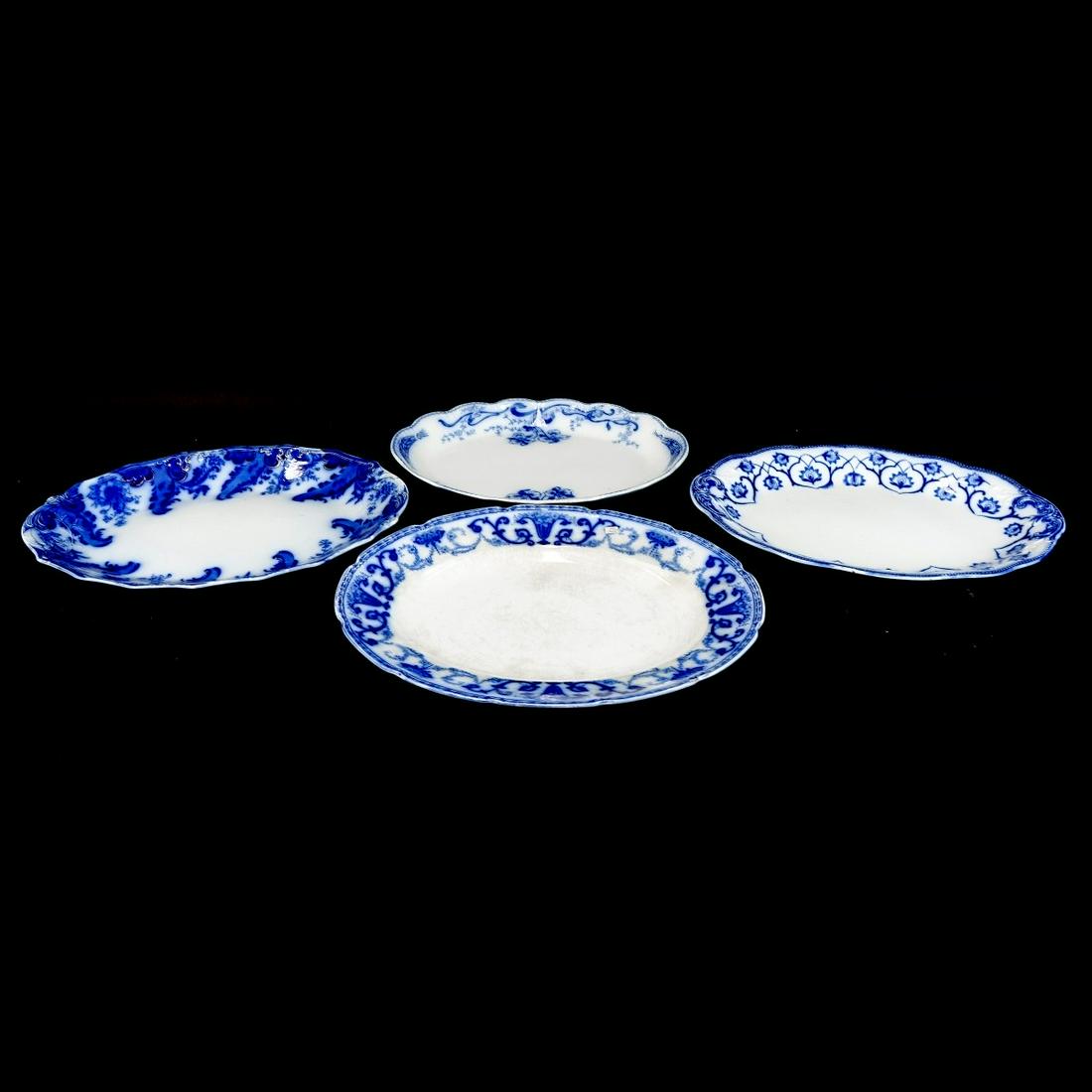 Four (4) Large Antique Flow Blue Serving Platters (1 of 2)