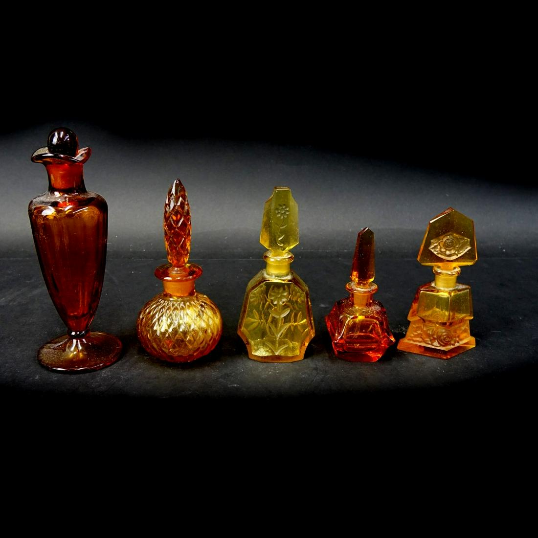Five (5) Vintage Amber Color Perfume Bottles (1 of 2)