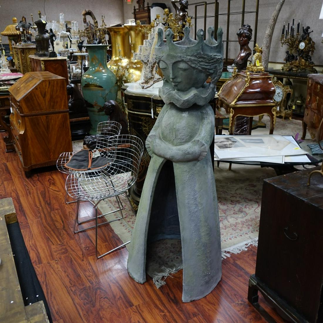 Life Size Bjorn Wiinblad Fiberglass Sculpture: Life Size Mid Century Bjorn Wiinblad Fiberglass Sculpture of a Queen Chess Piece. Unmarked. Measures 61" H x 26" W. Condition: Rubbing and cracks throughout the surface Estimate: $200.00 - $1000.00 Do