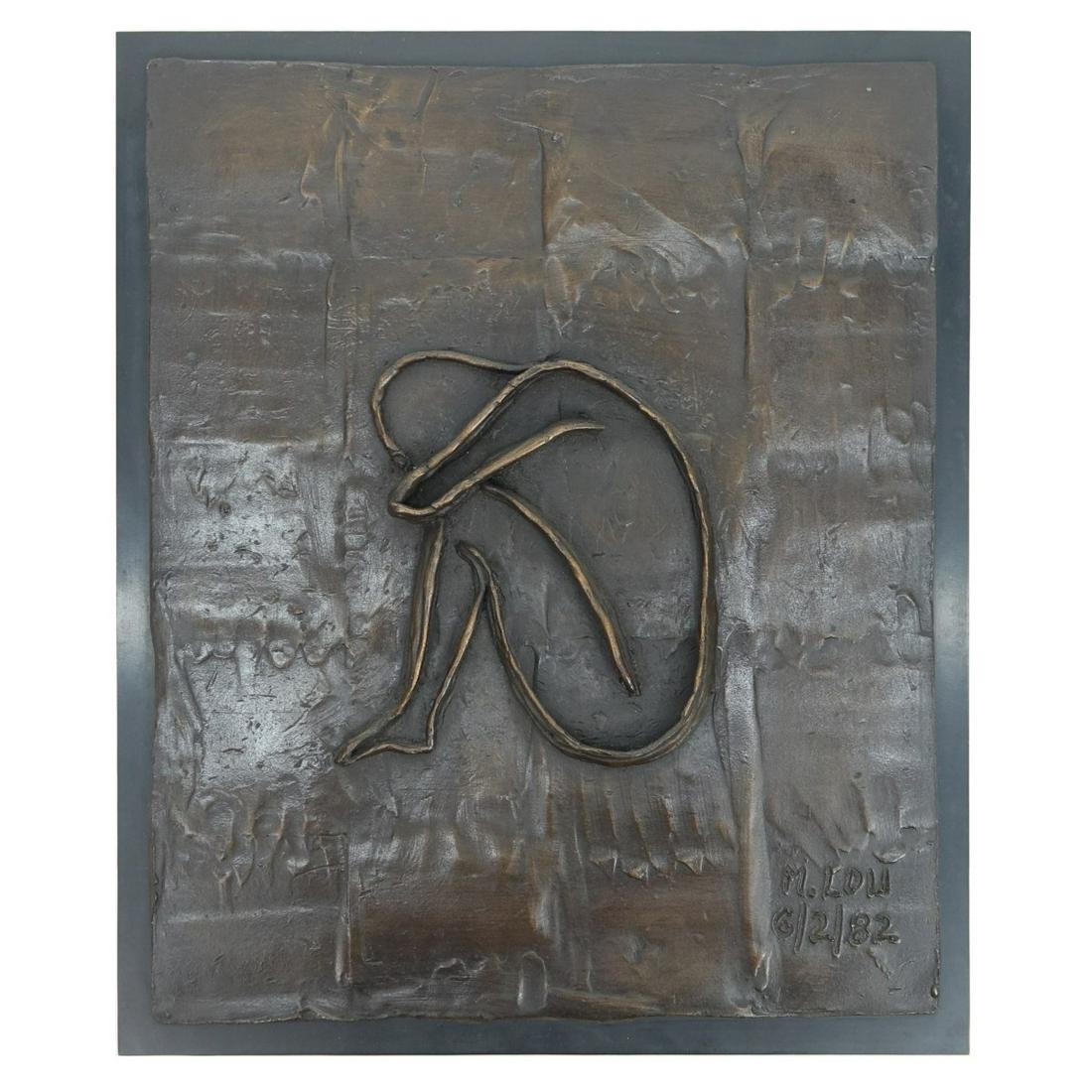 Larry Mohr, American (1921 - 2013): Larry Mohr, American (1921 - 2013) Wall Hanging Polychrome Bronze and Composition Sculpture Mounted on Wooden Backing "Mary Lou" (Erotic Composition) Signed and Dated 6-2-82 Lower Right. Measures 13"