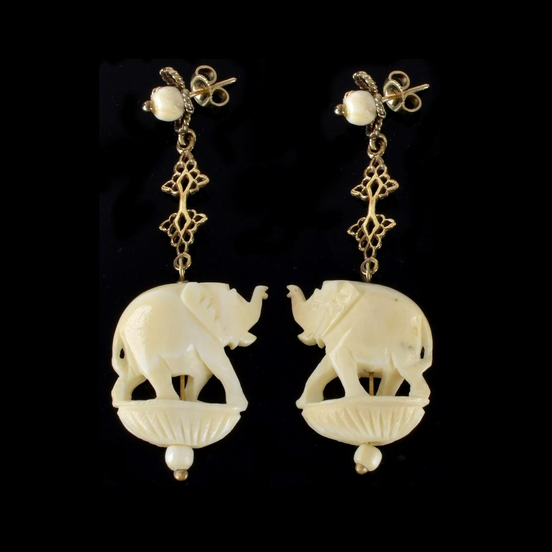 14K Carved Elephant Earrings (1 of 3)