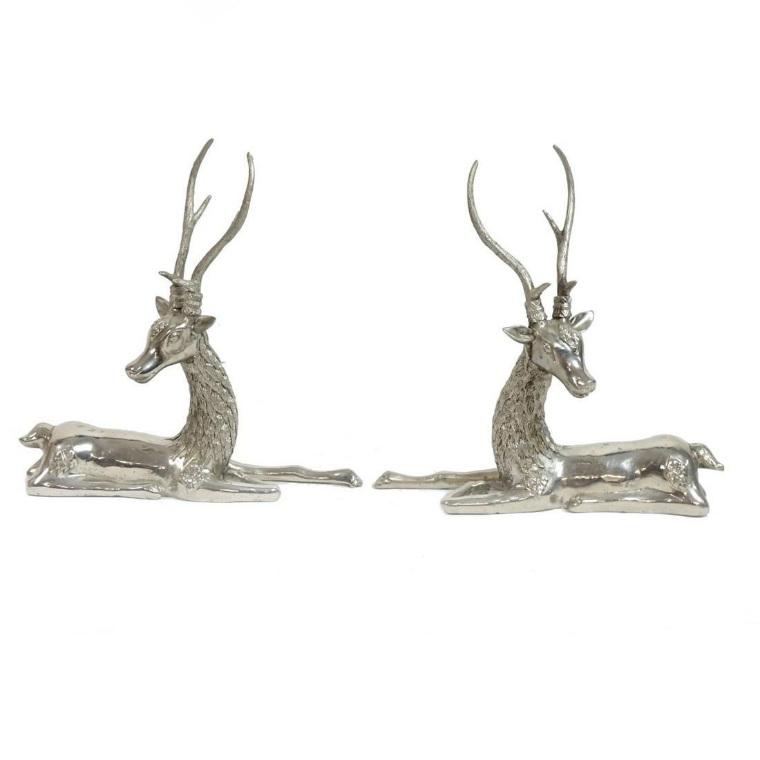 Pair of Modern Silvered Metal Deer Sculptures (1 of 3)