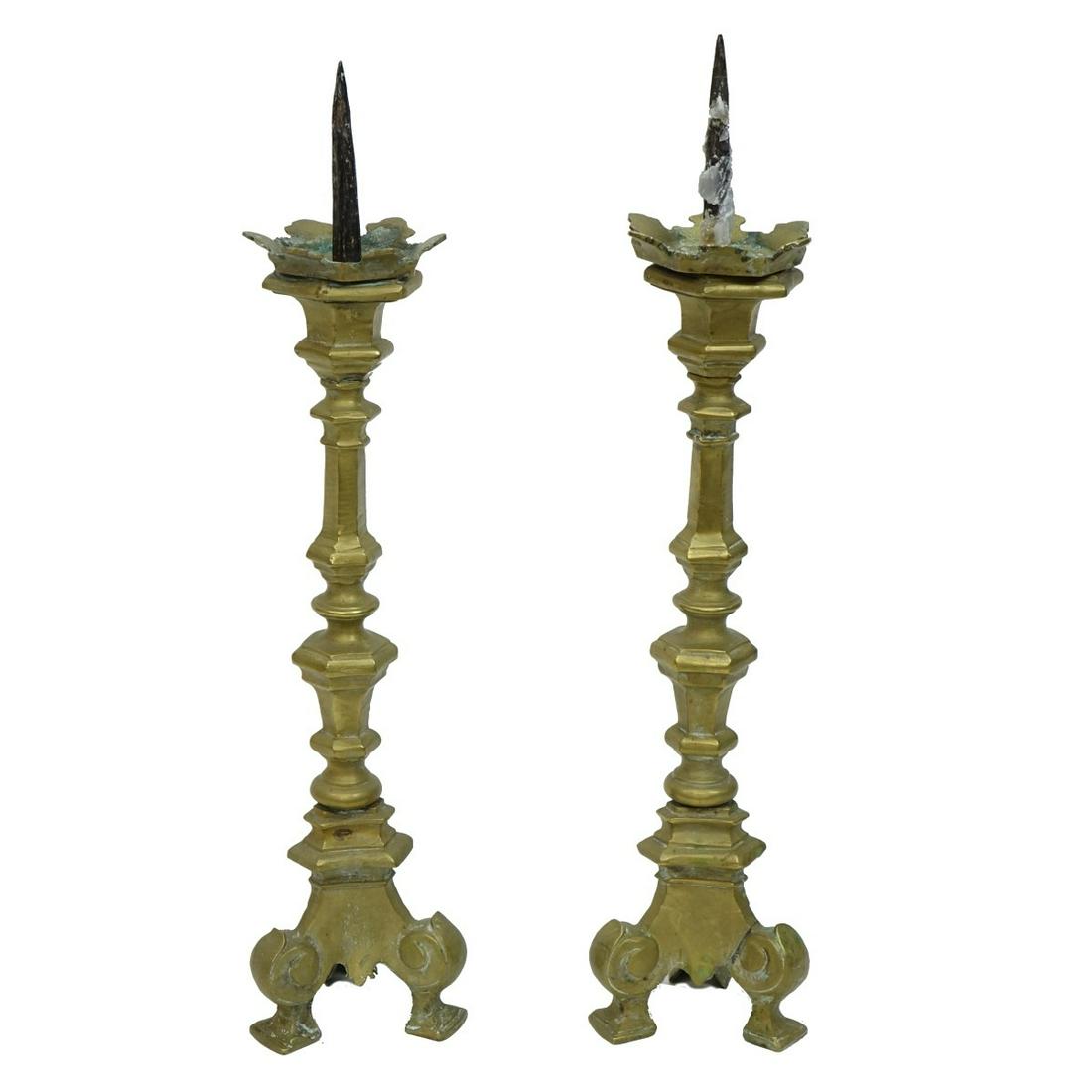 Pair of French Brass Pricket Sticks (1 of 2)